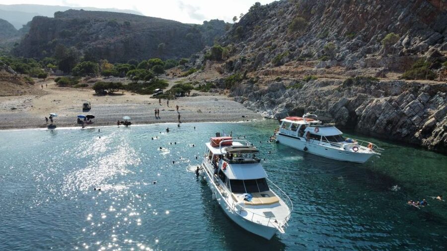 Chania: Menies Beach & Chironisia Bay Cruise with Snorkeling - Chironisia Bay is the shorter, more playful stop
