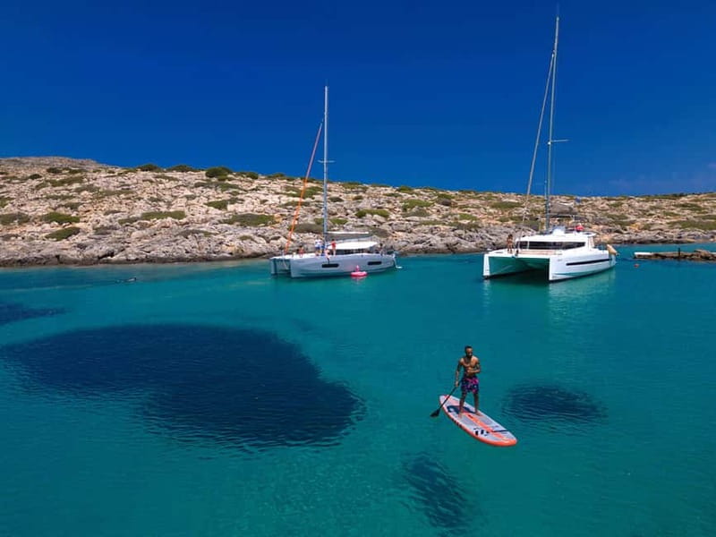Heraklion: Luxury Catamaran Cruise to Dia Island with Lunch - Swimming, snorkeling, SUP, and fishing
