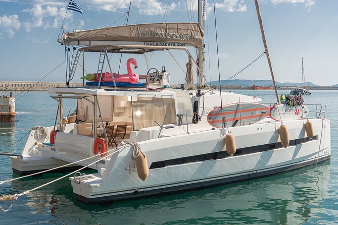 Hersonissos: Luxury Sunset Catamaran Cruise Sushi & Open Bar - Cruising toward Saint George Bay