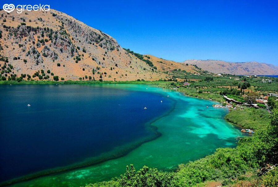 Lake Kournas: Pedal Boat Rental With Transfer - Your first view of the blue water