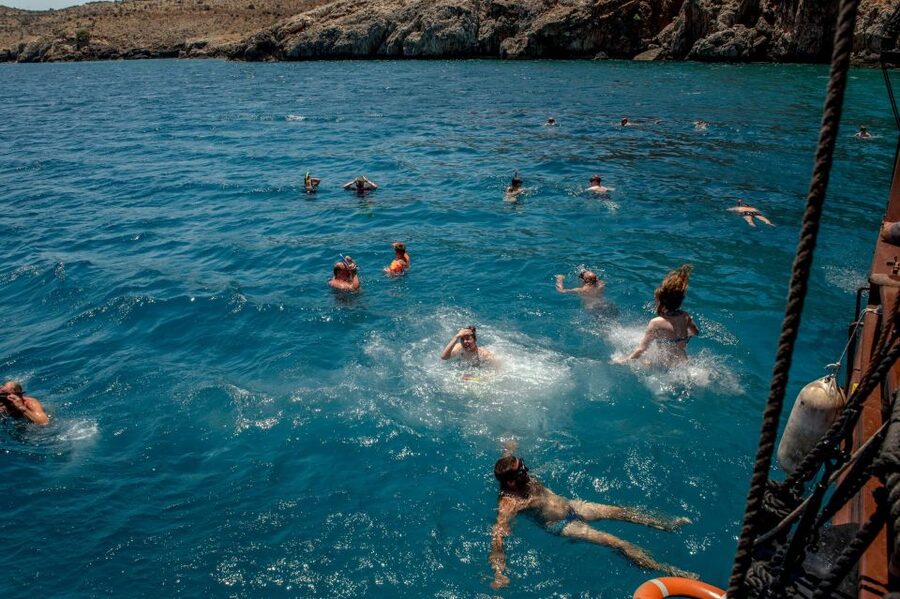 Rethymno: Pirate Boat Cruise with Swimming Stops - Swimming from the boat at Kefalas Bay