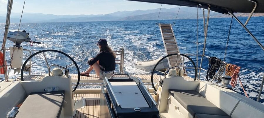 Shared Balos and Gramvousa Sailing Trip with Meal and Drinks - Returning to Kissamos under the gray bimini