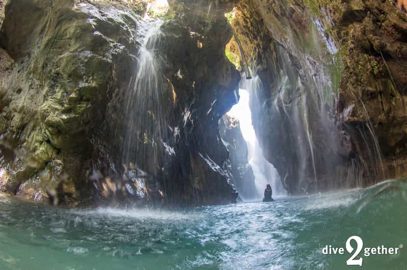 Snorkel trip to the Kourtaliotiko Waterfalls Plakias - Walking through the river to the first spring